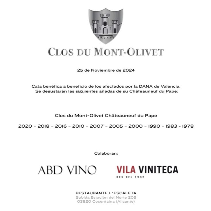 El próximo lunes dentro del programa de La Odisea, nuestro salón de vinos mediterráneos, realizaremos una cata vertical de Clos du Mont-Olivet de 2020 al célebre 1978. Como siempre en <a href="/Lescaleta/">L'Escaleta</a>