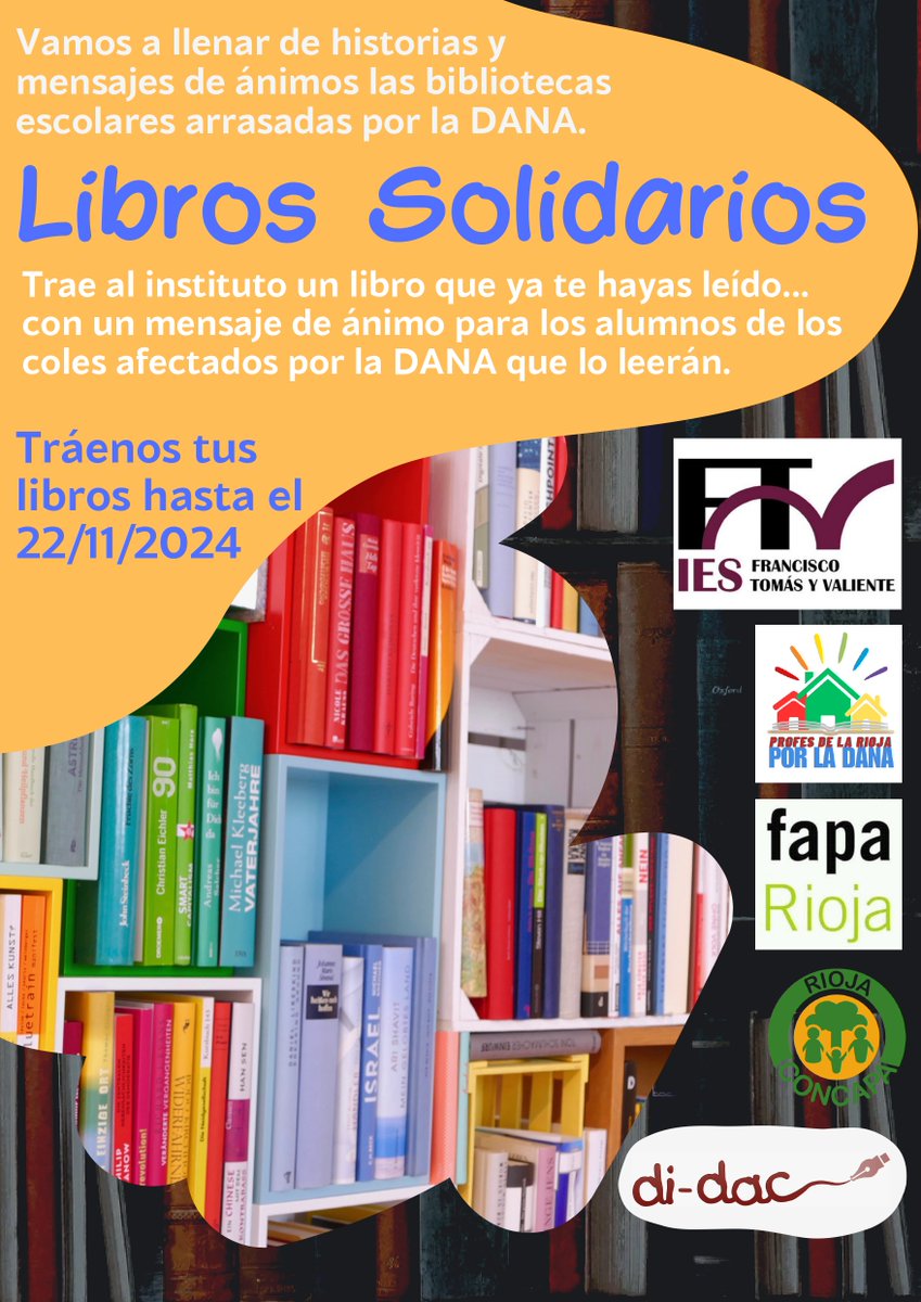 Los chicos y chicas de IES Francisco Tomás y Valiente <a href="/iesfuenmayor/">IES Fco. Tomás y Valiente (Fuenmayor)</a> de Fuenmayor mandan #librossolidarios con mensajes de ánimo y cariño a los coles que han visto sus bibliotecas arrasadas por la DANA. ¡Muchas gracias chic@s! #SolidaridadDANA #solidaridadvalencia