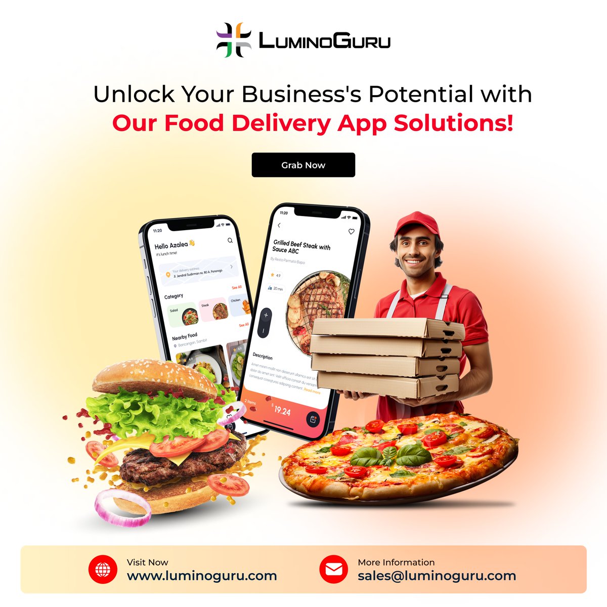 🍴 Transform your food delivery service with LuminoGuru's app solutions!

📱 Customizable Designs | ⚡ Seamless Integration
🚀 Advanced Features | 🔒 Robust Security
📊 Analytics &amp; Insights
#FoodDeliveryApp #AppDevelopment #TechSolutions #FoodTech  #LuminoGuru #StarAcademyLeLive
