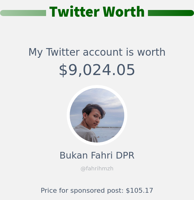 My Twitter worth is: $9,024.05

➡️ infinityweet.me/account-worth