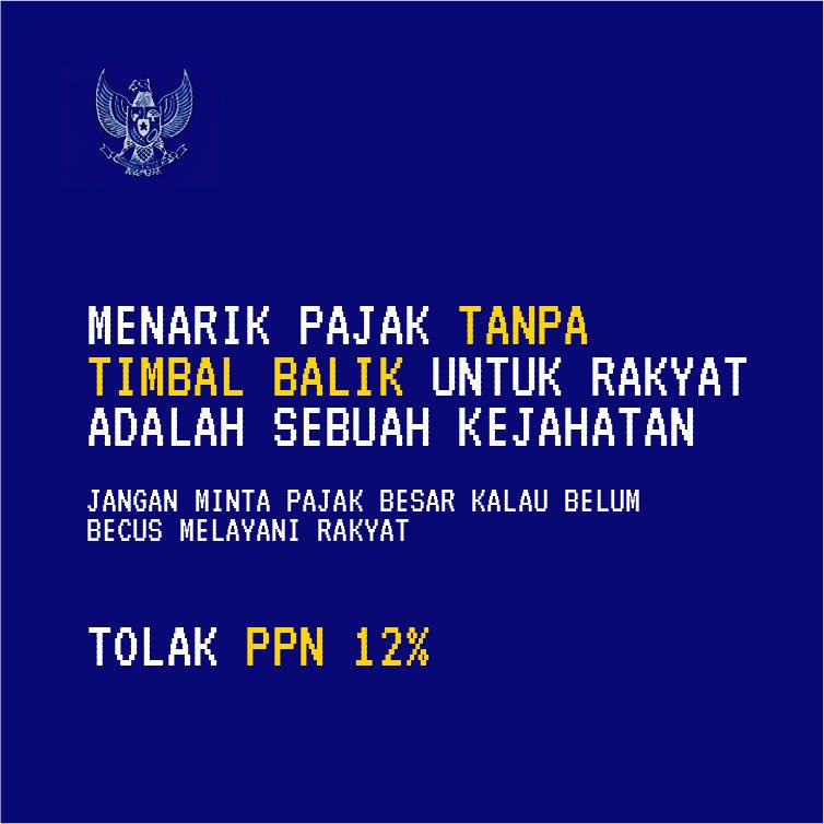 pakmul63's tweet photo. Sebaiknya Pemerintah menunda kenaikan PPN 12%.

Ekonomi masih lesu,
kelas menengah melorot,
PHK dimana-mana,
Industri morat-marit,
pekerjaan formal menyusut.

Konsumsi RT akan melorot kalau ini dipaksakan.

#TolakPPN12Persen https://t.co/diC97gtdGy