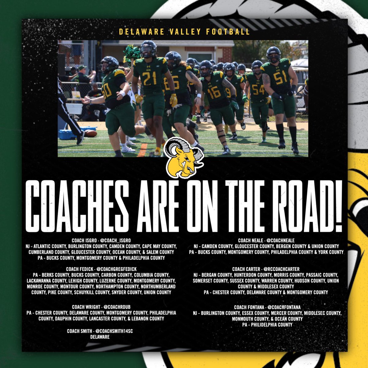 Coaches are on the road! 
#DelValFootball