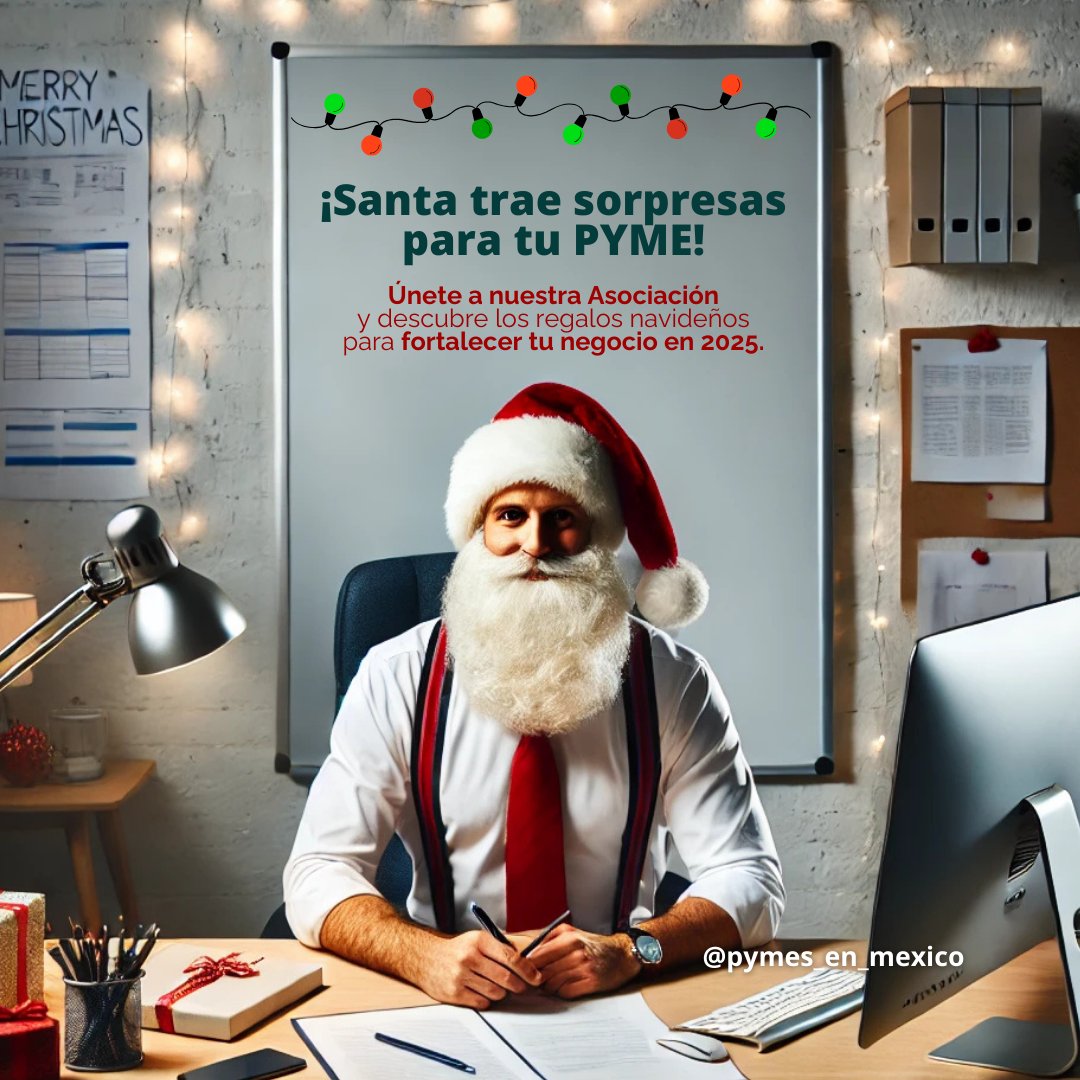 PYMESenMx's tweet photo. 📷📷 ¡Santa trae sorpresas para tu PYME!
Te deseamos una Feliz Nochebuena y Navidad, que el mejor regalo sea tener una PYME organizada, exitosa y lista para crecer. Fortalece tu negocio con nuestra asociación. ¡Felices fiestas! 📷
.
.
#NocheBuena #Navidad #PYMES #FelicesFiestas https://t.co/b0G2lljR35