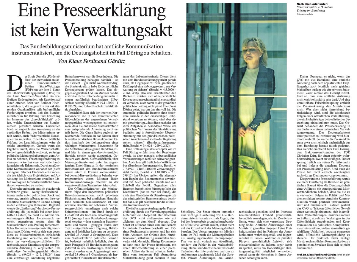 Der Verfassungsrechtler Prof. Dr. Klaus Ferdinand Gärditz ordnet die Vorgänge rund um die  #Fördergeldaffäre ein. Morgen in der ⁦<a href="/faznet/">Frankfurter Allgemeine</a>⁩