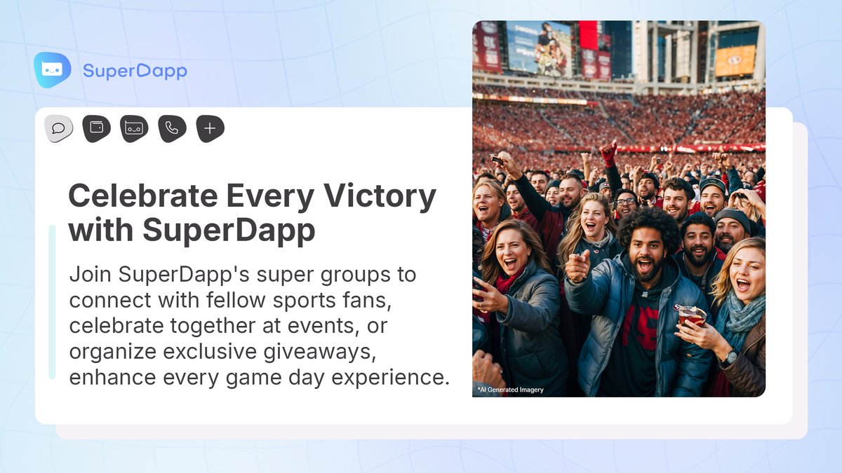 SuperDappAI's tweet image. Game days, but better and smarter 🏈

Connect with other sports fans in #AI-powered #SuperGroups to celebrate wins, organize events, and get exclusive insights and analytics made just for you by a dedicated AI companion.

Enhance your fan experience at Web.SuperDapp.ai 🏆