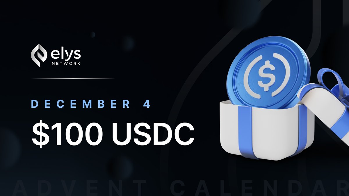 Let's celebrate the success of our first whitelisted pre-sale!

Advent Calendar Day 4: Win $100 in USDC!

Today's challenge:
▪️ Follow <a href="/elys_network/">Elys Network</a>
▪️ RT this post 🔁

Ends at 22:59 UTC today. Be fast! 🫡
