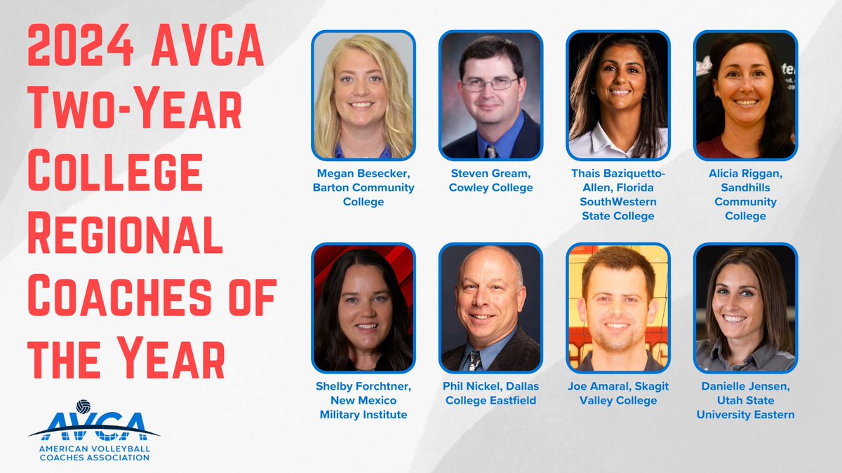 The AVCA is pleased to announce its 2024 Regional Coaches of the Year for Two-Year College women’s volleyball. The eight recipients were selected from four regions: Midwest, Northeast/Southeast, Southwest, and West.
avca.org/award/2024-avc…
#WeAreAVCA