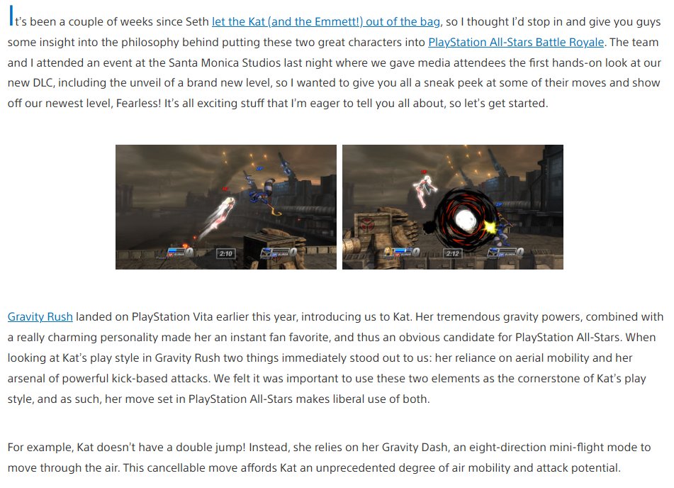 FGAnniversaries's tweet photo. On this day 12 years ago, the first gameplay details of Kat & Emmett Graves as DLC playable characters in PlayStation All-Stars Battle Royale was shared via PlayStation Blog. The blogpost can be read below:
https://t.co/mg2IU0kjTg https://t.co/g6xwTLvgkG