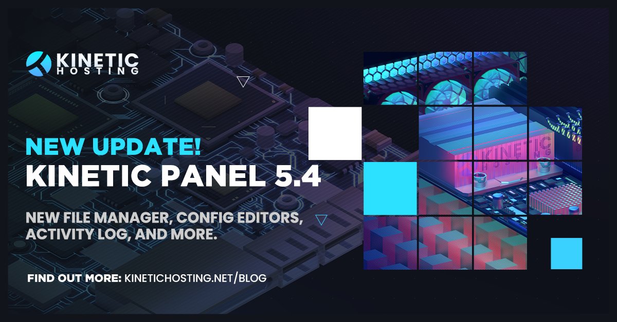 🔥 Kinetic Panel 5.4! 🔥

- Moving Files within the File Manager has been improved with Dragging and Dropping files.

- Config UI Editors for easier editing.

- Activity Log has Improved Filtering.

- Some UI and Style Changes.

Read more: kinetichosting.net/blog/kinetic-n…