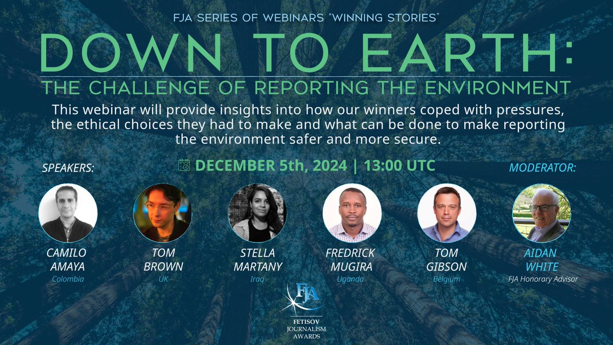 Fetisov Journalism Awards (@fjawards) on Twitter photo 💻Join us today for our #freewebinar on #environmentaljournalism🌿
Speakers: <a href="/Journo_TomBrown/">Tom Brown</a>, <a href="/StellaMartany/">Stella Martany ܣܬܝܠܐ ܡܵܪܬܵܢܝ</a>, <a href="/Mugira/">Fredrick Mugira</a>, <a href="/at_tgibson/">Tom Gibson</a> and Camilo Amaya <a href="/CdR_/">Consejo de Redacción</a>
🔗Register now: tinyurl.com/32x6dsu9 or follow our livestream: youtube.com/live/TJEj2pgxJ… 💻Join us today for our #freewebinar on #environmentaljournalism🌿
Speakers: <a href="/Journo_TomBrown/">Tom Brown</a>, <a href="/StellaMartany/">Stella Martany ܣܬܝܠܐ ܡܵܪܬܵܢܝ</a>, <a href="/Mugira/">Fredrick Mugira</a>, <a href="/at_tgibson/">Tom Gibson</a> and Camilo Amaya <a href="/CdR_/">Consejo de Redacción</a>
🔗Register now: tinyurl.com/32x6dsu9 or follow our livestream: youtube.com/live/TJEj2pgxJ…