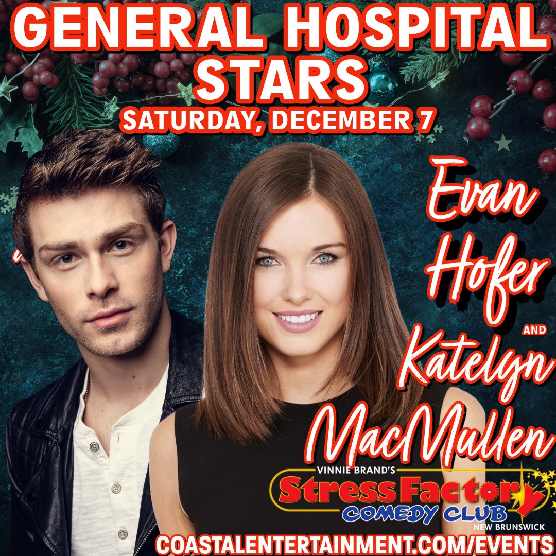 Linda Rohe (@coastalent1) on Twitter photo THIS SATURDAY 💯💯💯💯
It’s <a href="/EvanHofer/">Evan Hofer</a> <a href="/katey_macmullen/">Katelyn MacMullen</a> <a href="/StressFactoryNJ/">Stress Factory</a> #NewJersey 😊😊😊
Tix at CoastalEntertainment.com/Events
#GeneralHospital #weekend THIS SATURDAY 💯💯💯💯
It’s <a href="/EvanHofer/">Evan Hofer</a> <a href="/katey_macmullen/">Katelyn MacMullen</a> <a href="/StressFactoryNJ/">Stress Factory</a> #NewJersey 😊😊😊
Tix at CoastalEntertainment.com/Events
#GeneralHospital #weekend