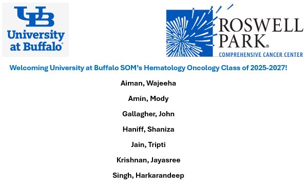 RoswellHemOnc's tweet photo. We’re excited to welcome our @Jacobs_Med_UB - @RoswellPark HemOnc fellowship class of 2027! 

Congratulations to everyone 👏 👏 
@HemOncFellows https://t.co/vK0uoPy4Nr