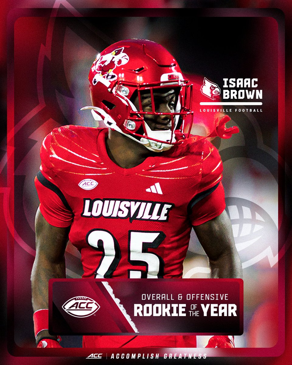𝐑𝐄𝐏𝐏𝐈𝐍' 𝐅𝐎𝐑 𝐓𝐇𝐄 𝐕𝐈𝐋𝐋𝐄 ‼️

Isaac Brown is the ACC Rookie of the Year AND Offensive Rookie of the Year - the first in <a href="/LouisvilleFB/">Louisville Football</a> history to hold both honors.

🔗 theacc.co/24ACCfbROTY