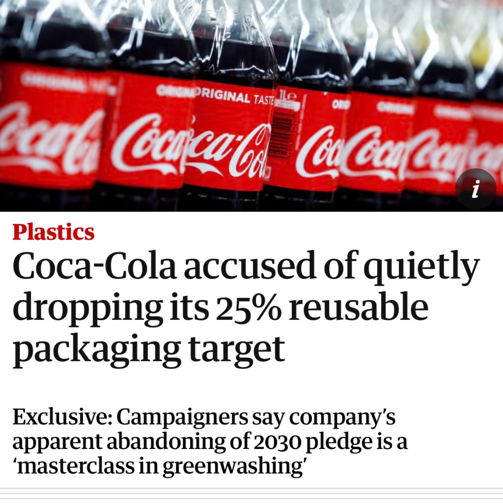 Coca-Cola ‘one of the world’s most polluting brands when it comes to plastic waste’ apparently abandons its 2030 pledges in ‘masterclass of greenwashing’. A company that seems to consistently deceive environmental NGOs &amp; activists to protect its profits. 

theguardian.com/environment/20…