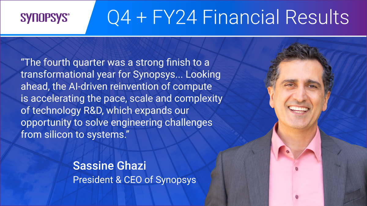 Synopsys reports Q4 FY24 financial results, achieves record full-year revenue. Join the $SNPS earnings call at 2pmPT/5pmET for full details: bit.ly/3YTDJJj