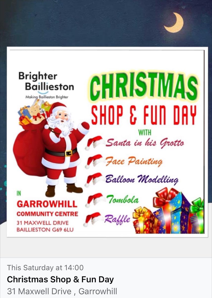 Brighter Baillieston (@bbaillieston) on Twitter photo This Saturday Santa will be at Garrowhill Community Centre lots of stalls along with fun for all the family <a href="/CaledoniaPri/">Caledonia Primary School & LCR</a> <a href="/Garrowhillps/">Garrowhill Primary ✏️</a> <a href="/StBridgetsPS/">St.Bridget's Primary School and Nursery Class</a> <a href="/stfrancisoa/">St Francis of Assisi</a> <a href="/SwintonPrimary/">Swinton Primary</a> <a href="/ABannermanm/">BannermanM.A.T.E.S</a> please share #baillieston This Saturday Santa will be at Garrowhill Community Centre lots of stalls along with fun for all the family <a href="/CaledoniaPri/">Caledonia Primary School & LCR</a> <a href="/Garrowhillps/">Garrowhill Primary ✏️</a> <a href="/StBridgetsPS/">St.Bridget's Primary School and Nursery Class</a> <a href="/stfrancisoa/">St Francis of Assisi</a> <a href="/SwintonPrimary/">Swinton Primary</a> <a href="/ABannermanm/">BannermanM.A.T.E.S</a> please share #baillieston