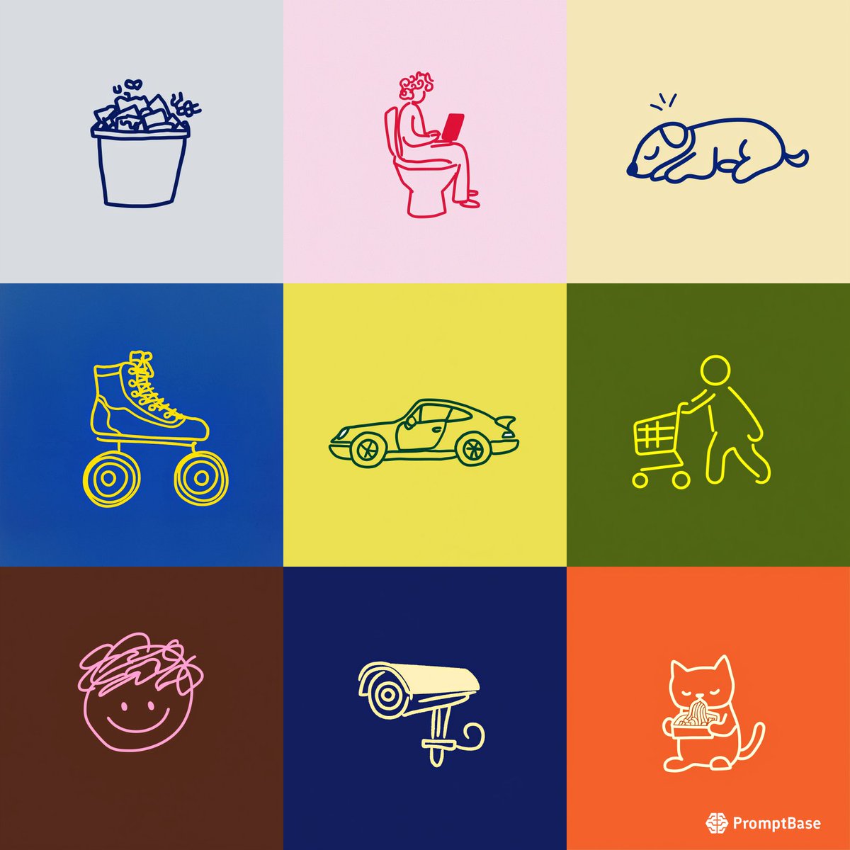 promptbase's tweet image. Playful Minimalist Line Art Illustrations by @easterbunny_ai using Midjourney 🎨