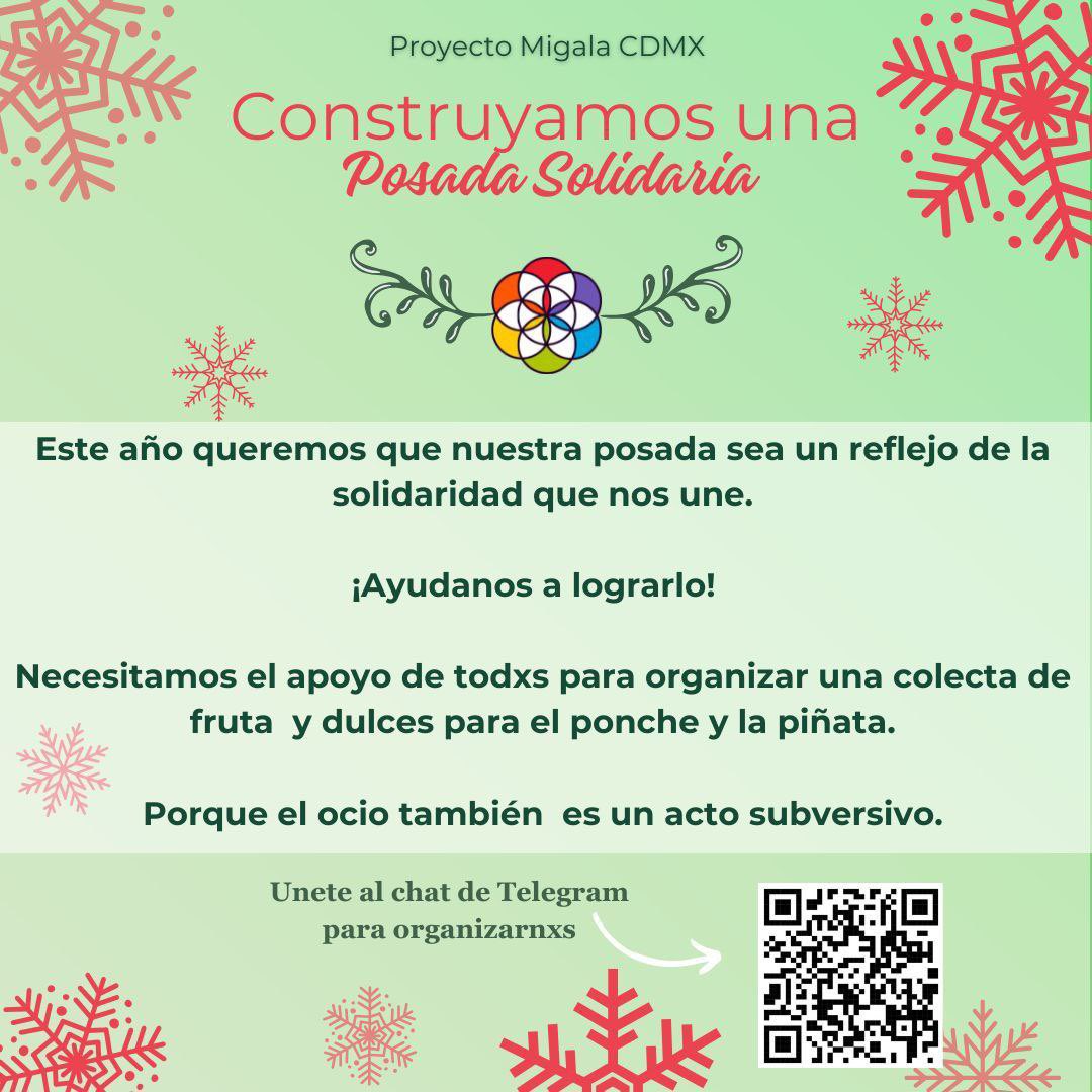 iNo lo olviden! Este viernes 06 de diciembre "Posada Migala" cáiganle a hacer comunidad y a organizarnos.🎊🤩🎉