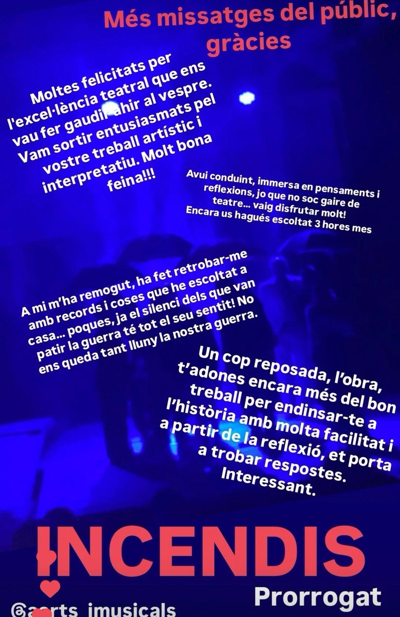 Grupteatreamics's tweet photo. Més opinions del públic d'INCENDIS. No t'ho perdis.  
Entrades a https://t.co/dvkaZZ9NNY 
PRORROGAT
@aa_jjmm https://t.co/uHvZiNCXB9