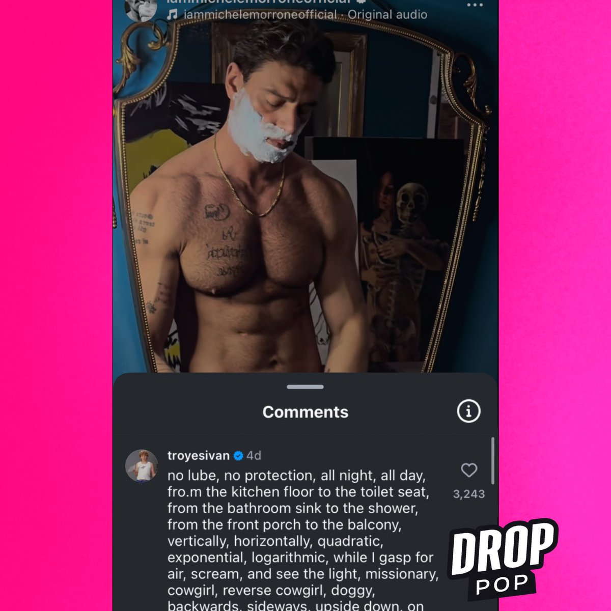 Troye Sivan has left a comment under Michele Morrone's latest Instagram reel.