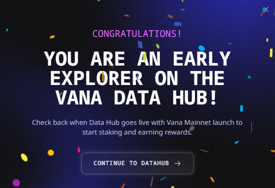 MarkusKleinc's tweet photo. I am now an early explorer of Data Hub, exciting times ahead!  @withVana https://t.co/nZBmfSZKSH