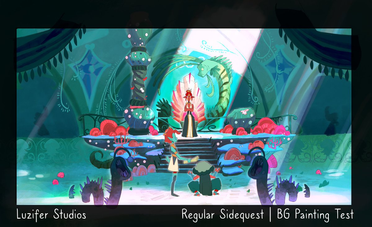 HELLO EVERYNYAN.
We're working b2b on PRODUCTION.
Have a BG painting test, we're trying to land the final style for the film 🥰
#indieanimation #animation #visdev