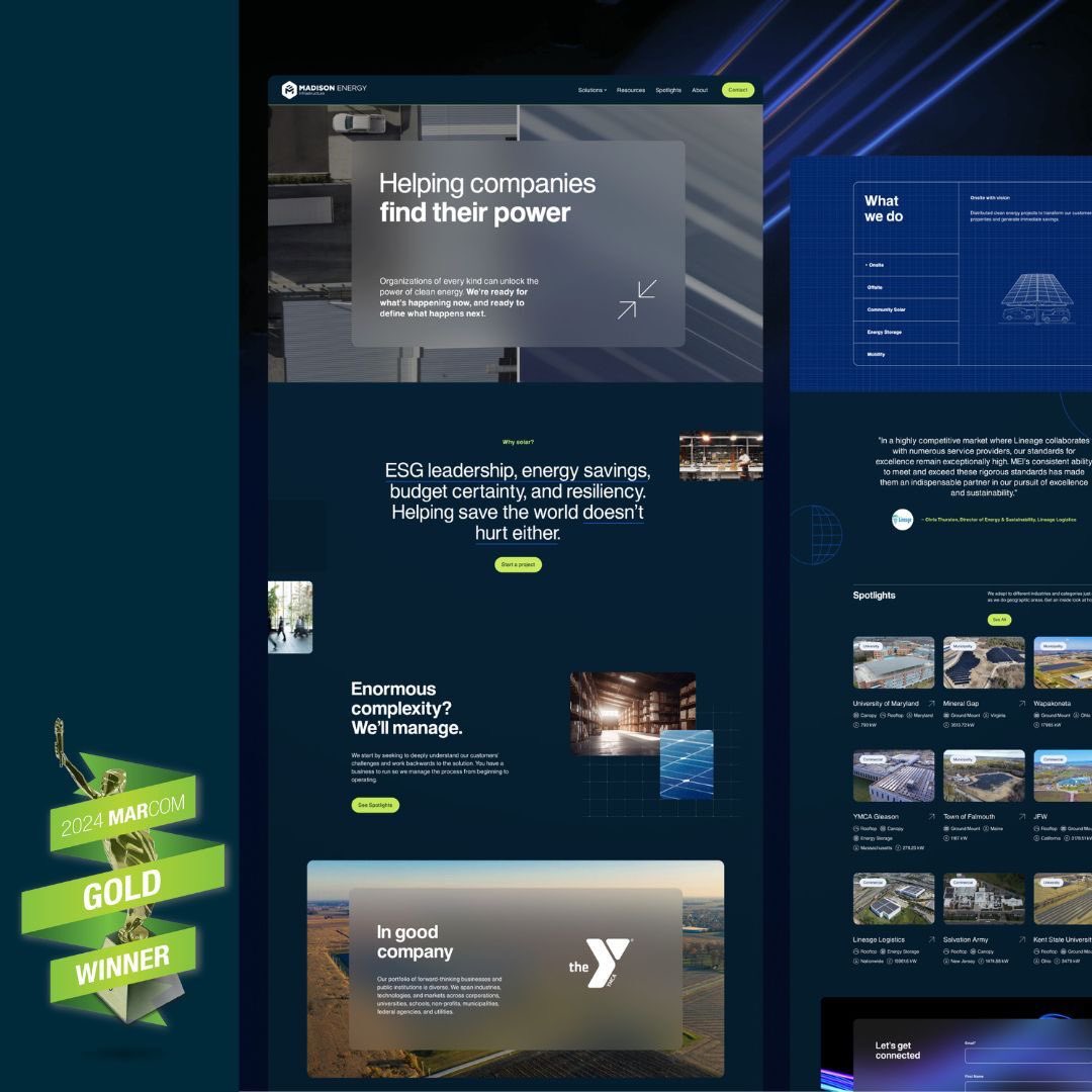 Madison_EI's tweet photo. Madison's website, crafted with Gigantic, embodies innovation in renewable energy and earned a Gold MarCom Award for its inspiring design and storytelling! https://t.co/LUifi1x6Bd