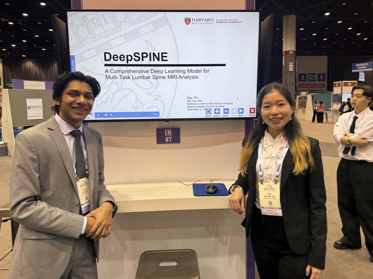 Satvik Tripathi (@satvikt_ai) on Twitter photo DeepSPINE finally at #RSNA24
Itās been a long list of people who have worked on this project but I am glad itās moving closer to finish line!
Great presentation <a href="/_kaywu/">Kay Wu, MD šø</a> and shoutout to <a href="/qtimlab/">QTIM Lab</a>!
<a href="/HarvardDBMI/">DBMI at Harvard Med</a> <a href="/MGHImaging/">Mass General Imaging</a> @MGH_RI <a href="/MGHMartinos/">MGH Martinos Center</a> <a href="/clindatsci/">Mass General Brigham Data Science Office (DSO)</a> DeepSPINE finally at #RSNA24
Itās been a long list of people who have worked on this project but I am glad itās moving closer to finish line!
Great presentation <a href="/_kaywu/">Kay Wu, MD šø</a> and shoutout to <a href="/qtimlab/">QTIM Lab</a>!
<a href="/HarvardDBMI/">DBMI at Harvard Med</a> <a href="/MGHImaging/">Mass General Imaging</a> @MGH_RI <a href="/MGHMartinos/">MGH Martinos Center</a> <a href="/clindatsci/">Mass General Brigham Data Science Office (DSO)</a>