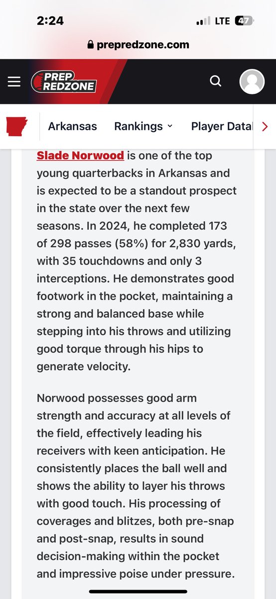Slade Norwood (@sladenorwood) on Twitter photo Grateful to be named Arkansas Top Underclassman 2024 by PrepRedzone <a href="/tctabler/">PrepRedZoneTom Tabler</a> <a href="/coltonedwardsFB/">Colton Edwards</a> <a href="/AllArkansasPrep/">All Arkansas Preps</a> <a href="/OtisKirk23/">Otis Kirk</a> <a href="/ArRecruitingGuy/">Richard Davenport</a> <a href="/DannyWest247/">Danny West</a> Grateful to be named Arkansas Top Underclassman 2024 by PrepRedzone <a href="/tctabler/">PrepRedZoneTom Tabler</a> <a href="/coltonedwardsFB/">Colton Edwards</a> <a href="/AllArkansasPrep/">All Arkansas Preps</a> <a href="/OtisKirk23/">Otis Kirk</a> <a href="/ArRecruitingGuy/">Richard Davenport</a> <a href="/DannyWest247/">Danny West</a>