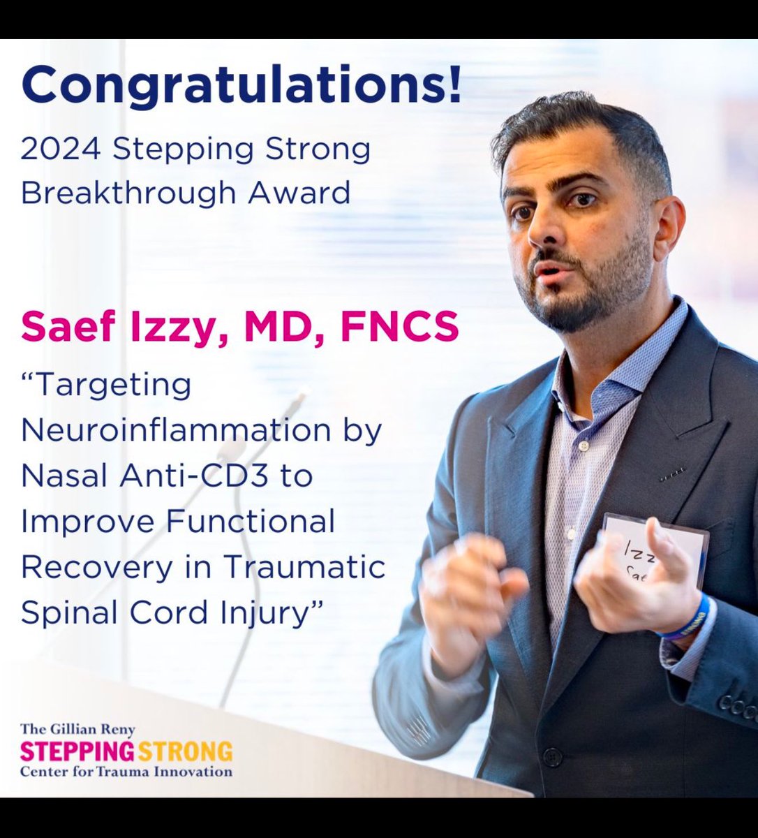 Brigham and Women’s Neurocritical Care (@bwhneuroicu) on Twitter photo Huge congratulations to <a href="/SaefIzzy/">Saef Izzy</a> for winning 2024 Stepping Strong Breakthrough Award for his research on neuroinflammation treatment targets for #spinalcordinjury #TBI #traumaticbraininjury #neuroscience #NIH🏆 #mgbneurocritical <a href="/BrighamWomens/">Brigham and Women's Hospital</a> <a href="/BWHNeurology/">Brigham and Women's Neurology</a> Huge congratulations to <a href="/SaefIzzy/">Saef Izzy</a> for winning 2024 Stepping Strong Breakthrough Award for his research on neuroinflammation treatment targets for #spinalcordinjury #TBI #traumaticbraininjury #neuroscience #NIH🏆 #mgbneurocritical <a href="/BrighamWomens/">Brigham and Women's Hospital</a> <a href="/BWHNeurology/">Brigham and Women's Neurology</a>