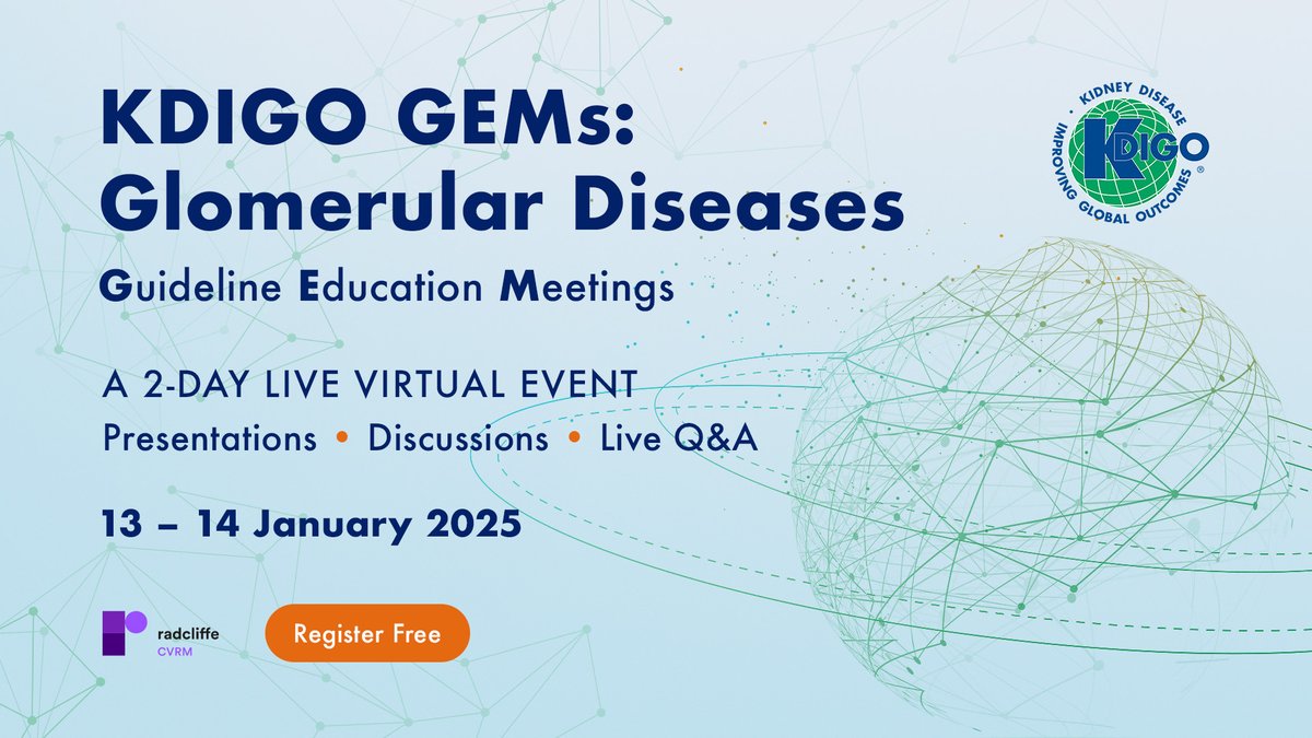 We're excited to announce the launch of KDIGO GEMs (Guideline Education Meetings), a dynamic new program offering virtual education on the latest KDIGO Guidelines. 

The inaugural KDIGO GEMs, on January 13 and 14, and available in multiple time zones, will focus on glomerular