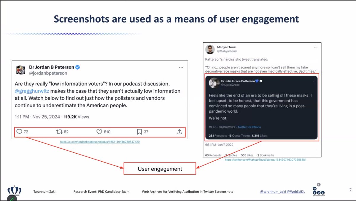 HimarshaJ's tweet photo. Happening now: @tarannum_zaki presenting her candidacy exam, 'Web Archives for Verifying Attribution in Twitter Screenshots'. Her work uses the live web &amp; web archives to determine the authenticity of Twitter screenshots shared by users.

@WebSciDL @oducs @weiglemc @phonedude_mln https://t.co/t5BwaBjD2Z