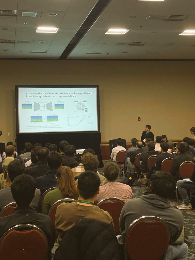 Great news! <a href="/melivinograd/">Melisa</a> and <a href="/patriciocdl/">Patricio Clark</a> attended the #APSDFD <a href="/apsfluiddynamic/">APS Division of Fluid Dynamics</a> and showcased exciting work on Rayleigh-Bénard flows using convolutional autoencoders.