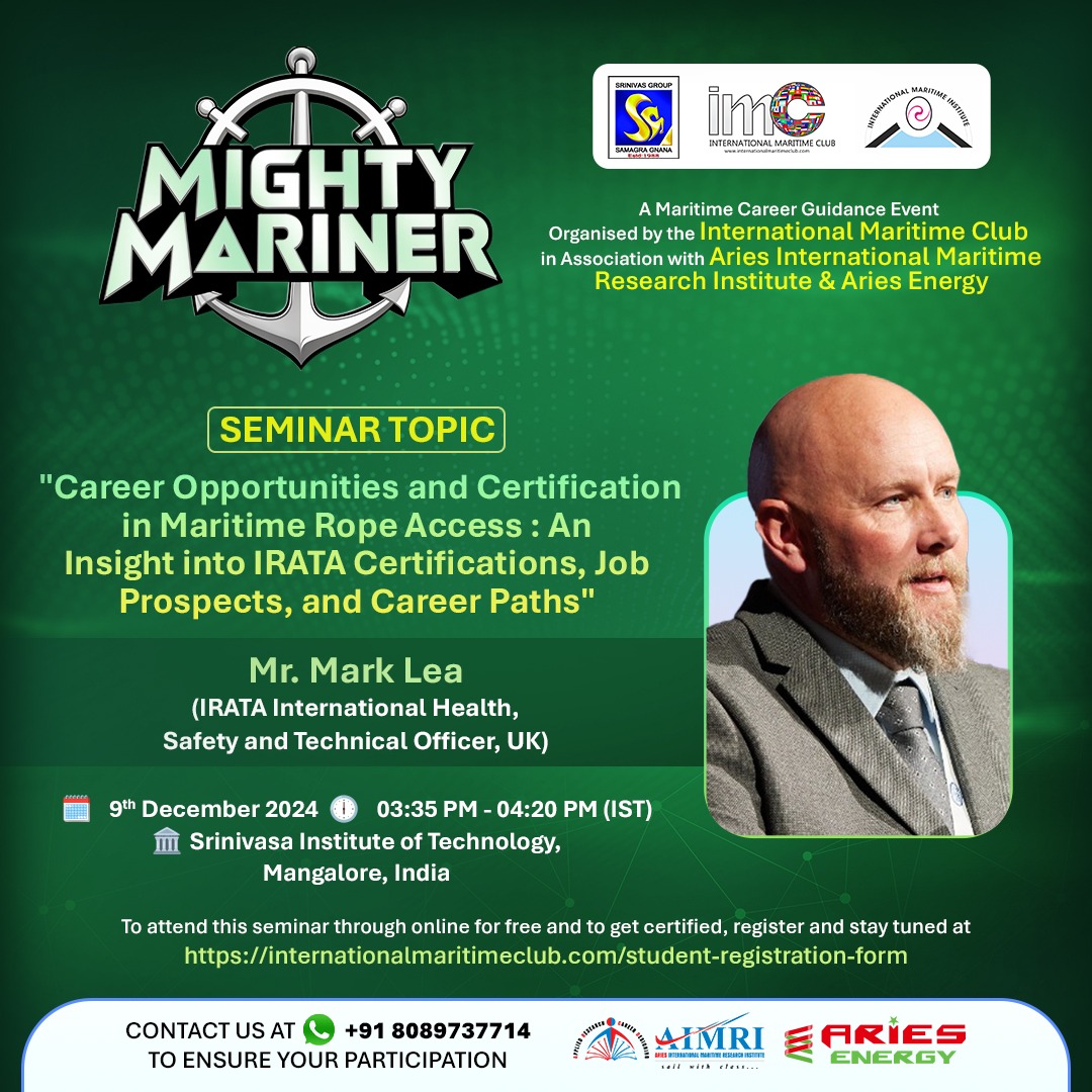 Discover new rope access opportunities for maritime students with IRATA’s Health, Safety, and Technical Officer, Mark Lea, at the International Maritime Club’s career guidance event on 09.12.2024.

Register for the Mighty Mariner today -internationalmaritimeclub.com/student-regist…