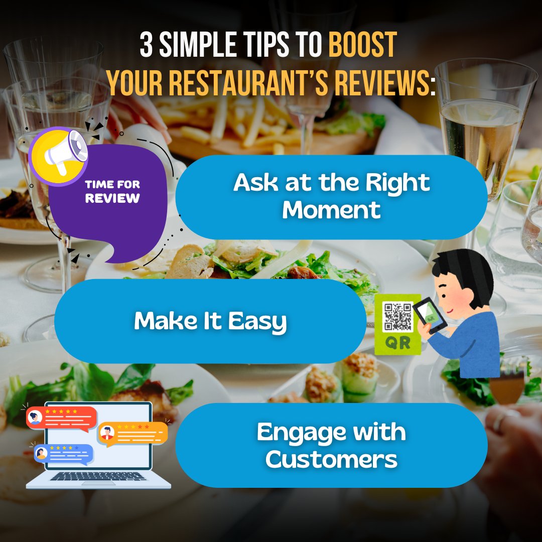 Tips &amp; Tricks Tuesday!

Want to see your restaurant’s reviews soar? 
- Ask at the Right Moment
- Make It Easy 
- Engage with Customers

Start implementing these today and watch your reviews grow! 📈 #RestaurantTips #CustomerFeedback #GrowYourBusiness