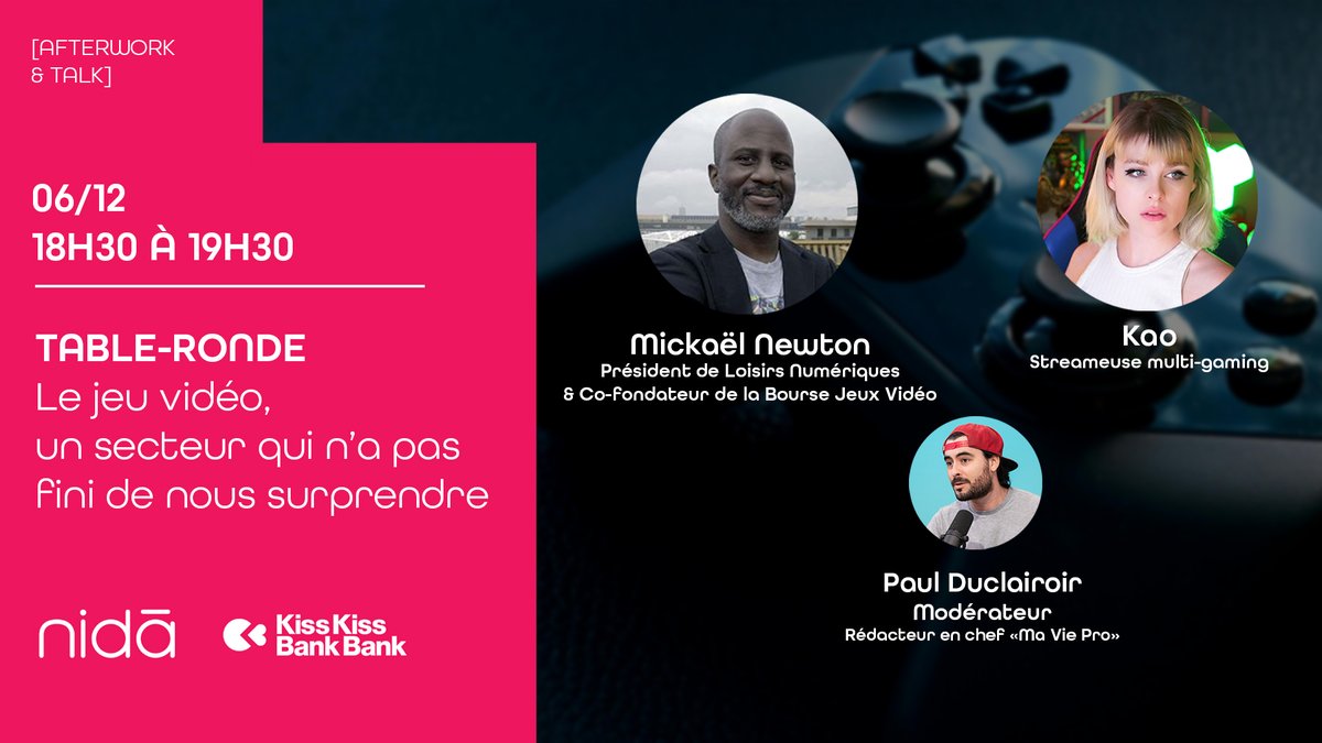 .<a href="/mickaelnewton_/">Mickaël Newton</a> <a href="/KAO_svmd/">Kao 🌷</a> et Pau Duclairoir : un casting incroyable pour parler de #jeuvideo vendredi soir au Nida ! 

Prenez vos places dès maintenant 🎮
eventbrite.fr/e/billets-le-j…