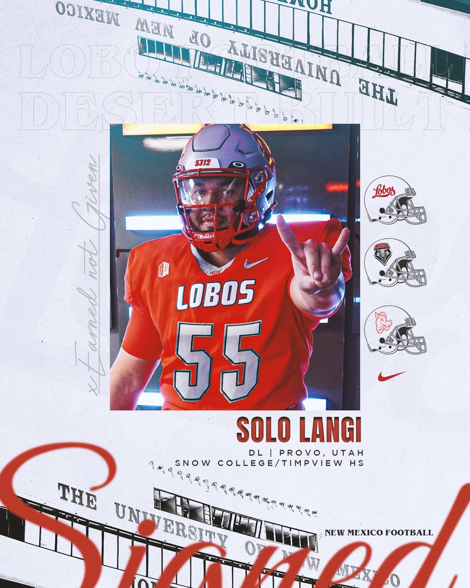 Let's welcome to the Lobo Family Solo Langi (<a href="/LangiSolo/">solo Langi</a>)!

Over two seasons at Snow, played 19 games with 47 tackles, 12.5 TFLs for 44 yards &amp; 4.0 sacks for 28 yards and earned NJCAA Player of the Week honors.
.

#505SVF | #GoLobos | #EarnedNotGiven