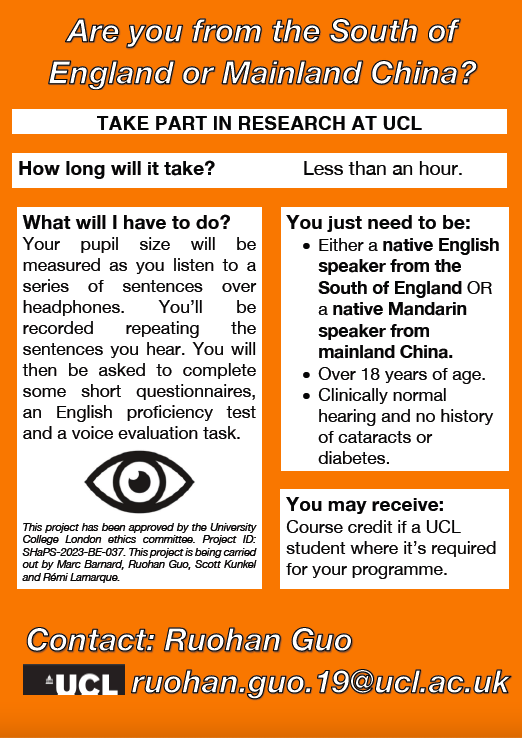Marc Barnard (@marcebarnard) on Twitter photo Looking for participants from either the South of England or Mainland China, who can come into UCL for a pupil dilation study. Get in touch with me or <a href="/GuoRuohan15/">Guo Ruohan</a> (ruohan.guo.19@ucl.ac.uk) if you're interested. Looking for participants from either the South of England or Mainland China, who can come into UCL for a pupil dilation study. Get in touch with me or <a href="/GuoRuohan15/">Guo Ruohan</a> (ruohan.guo.19@ucl.ac.uk) if you're interested.