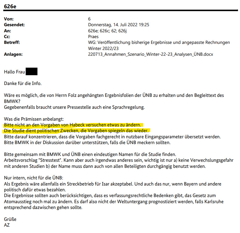Im Sommer 2022 berechneten die Netzbetreiber (ÜNB), ob im Winter der Strom ausreicht. Davon hing Habecks Atomausstieg ab. Achim Zerres, Abteilungsleiter der Bundesnetzagentur, machte intern klar: Der Stresstest dient „politischen Zwecken“. Mehr gleich auf cicero.de