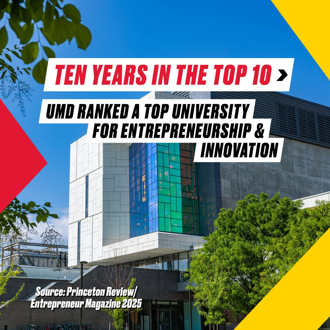 For the tenth year in a row, #UMD has been recognized as a top 10 university for entrepreneurship by <a href="/ThePrincetonRev/">The Princeton Review</a> and <a href="/EntMagazine/">Entrepreneur</a>! 

We celebrate equipping and empowering Terps to launch their fearless ideas. #FearlesslyUMD