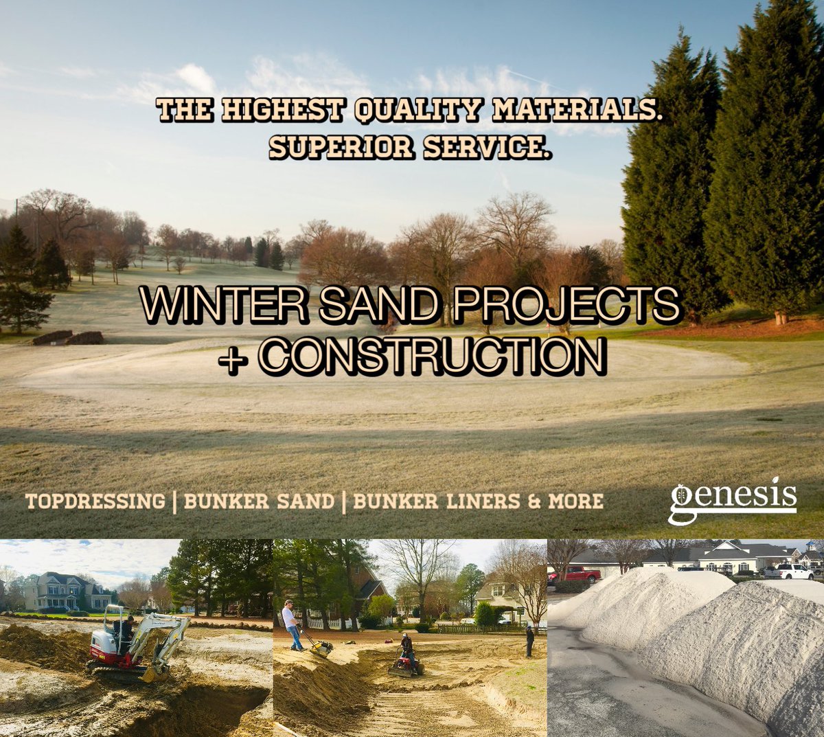 Elevate your winter projects with our premium sand solutions. Whether you’re revamping bunkers or protecting greens, our variety of sands are designed to enhance drainage, promote healthy growth, and provide a flawless finish. Let’s tee off on your next project together!

Click