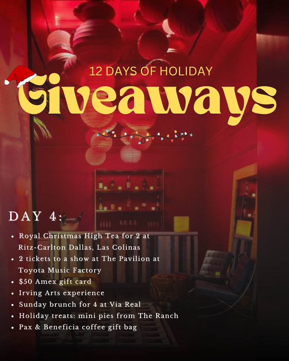 🎄12 Days of Holiday Giveaways DAY 4 🎄How to enter:  irvingtexas.com/12-days-giveaw…

#IrvingRocks #dfw #dallas #dallasvenue #dallasevents #dallasmusic #irvingtexas #texastodo #dallasgiveaway #giveaway #giveawayalert #dallasfoodie #hotellife