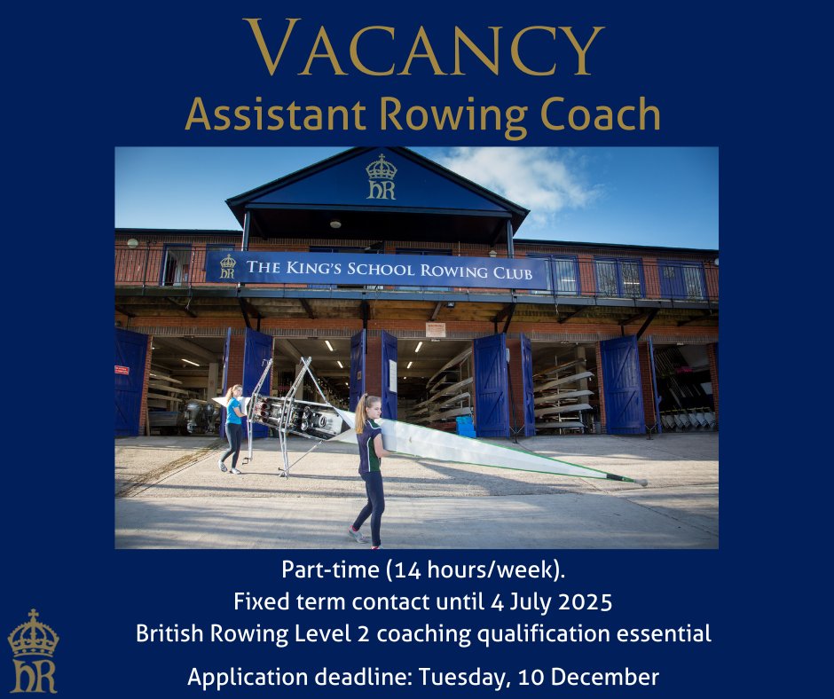 The King's School (@kingschester) on Twitter photo We are looking for a part-time Assistant Rowing Coach on a fixed term basis until July 2025. Ideal for someone looking to build coaching experience within a successful and established team. More info & application form - bit.ly/47IoVz6
<a href="/KSRCRowing/">King's School Rowing</a>
<a href="/NorthWestRowing/">North West Rowing 🍊🚣♀️</a> We are looking for a part-time Assistant Rowing Coach on a fixed term basis until July 2025. Ideal for someone looking to build coaching experience within a successful and established team. More info & application form - bit.ly/47IoVz6
<a href="/KSRCRowing/">King's School Rowing</a>
<a href="/NorthWestRowing/">North West Rowing 🍊🚣♀️</a>