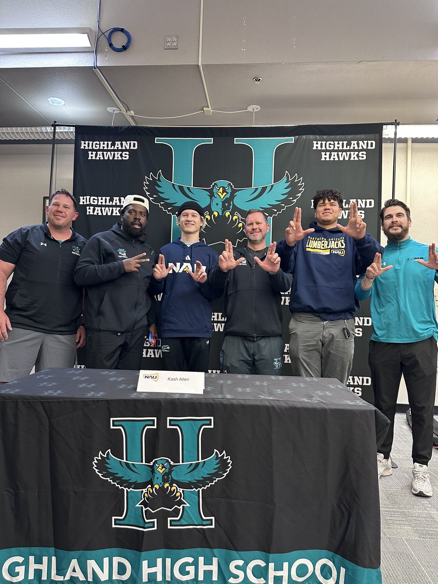Kash Allen (@kashallen4) on Twitter photo SIGNED‼️🪓 Couldn’t be more happy, super grateful me and <a href="/Hayden_14_dau/">Hayden Daugherty</a> get to continue to play together! A huge thanks to all the coaches in this picture (and the ones not pictured) OFFICIALLY A JACK🪓🪓
<a href="/TimRoschmann/">Tim Roschmann</a>
<a href="/CoachSwanson_/">Terry Swanson</a>
<a href="/NAU_Football/">NAU Football</a>
<a href="/HighlandHawksFB/">Highland Hawks Football</a> SIGNED‼️🪓 Couldn’t be more happy, super grateful me and <a href="/Hayden_14_dau/">Hayden Daugherty</a> get to continue to play together! A huge thanks to all the coaches in this picture (and the ones not pictured) OFFICIALLY A JACK🪓🪓
<a href="/TimRoschmann/">Tim Roschmann</a>
<a href="/CoachSwanson_/">Terry Swanson</a>
<a href="/NAU_Football/">NAU Football</a>
<a href="/HighlandHawksFB/">Highland Hawks Football</a>