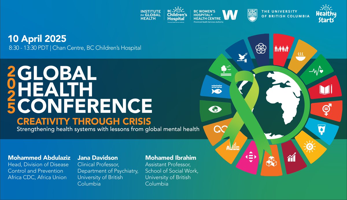 UBC Social Work (@socialwork_ubc) on Twitter photo Don't miss the 7th Annual Global Health Conference #GHC25 on April 10, 2025! Join <a href="/BCCWH_Global/">The Institute for Global Health (IGH)</a> in person or virtually at BC Children's Hospital to explore the challenges in global mental health.
Register for FREE here: bit.ly/GHC-25 Don't miss the 7th Annual Global Health Conference #GHC25 on April 10, 2025! Join <a href="/BCCWH_Global/">The Institute for Global Health (IGH)</a> in person or virtually at BC Children's Hospital to explore the challenges in global mental health.
Register for FREE here: bit.ly/GHC-25