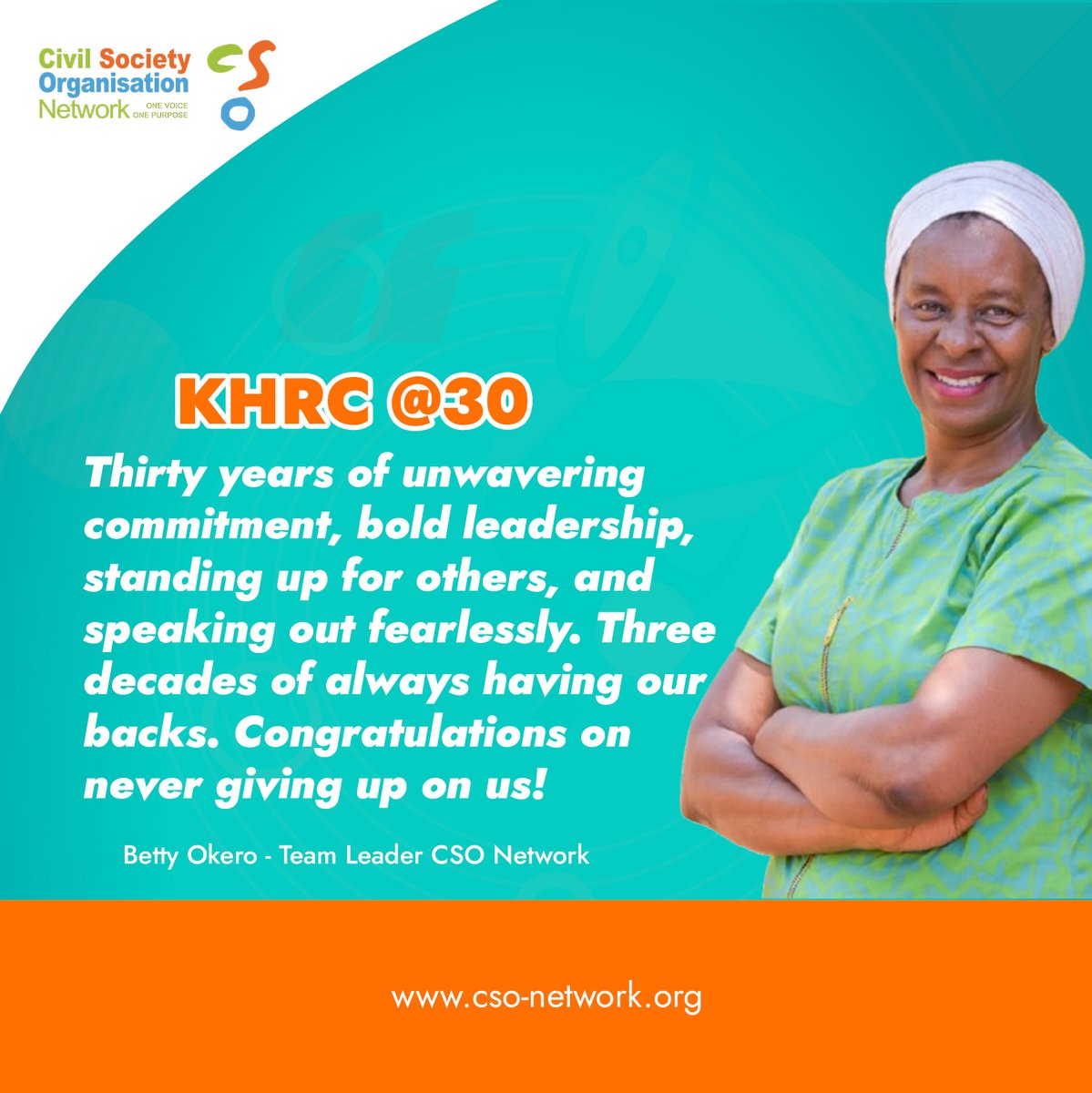 CSONetwork (@csonetwork) on Twitter photo Cheers to 30 years of bold leadership, fearless advocacy, and unwavering commitment to justice! 🎉 #KHRCAt30 <a href="/bettyokero/">Betty Okero</a> Cheers to 30 years of bold leadership, fearless advocacy, and unwavering commitment to justice! 🎉 #KHRCAt30 <a href="/bettyokero/">Betty Okero</a>