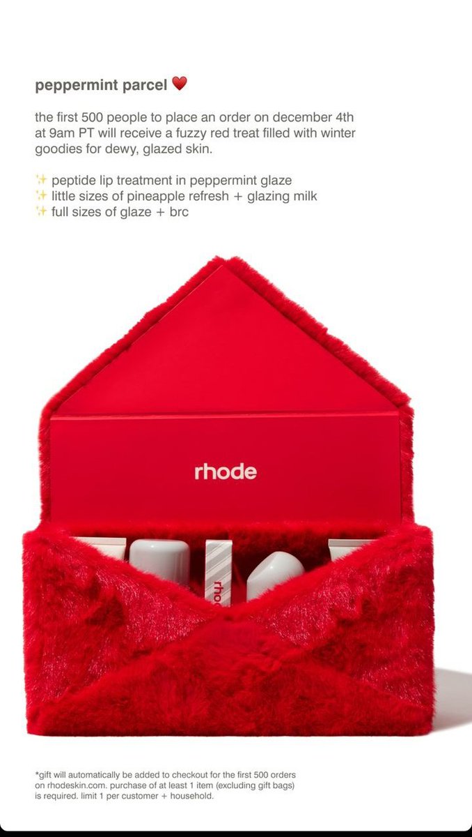 SkincareRhode's tweet photo. It's almost time. Remember the first 500 orders will receive a fuzzy red treat 🎄🍬✨ https://t.co/y3iy15fQfP