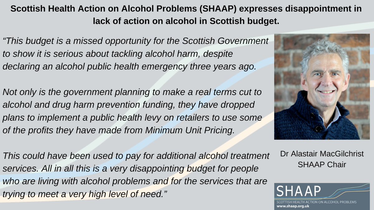 SHAAP (@shaapalcohol) on Twitter photo 🗣️SHAAP Chair Dr Alastair MacGilchrist comments on today's #ScotBudget by <a href="/scotgov/">Scottish Government</a> 🗣️SHAAP Chair Dr Alastair MacGilchrist comments on today's #ScotBudget by <a href="/scotgov/">Scottish Government</a>