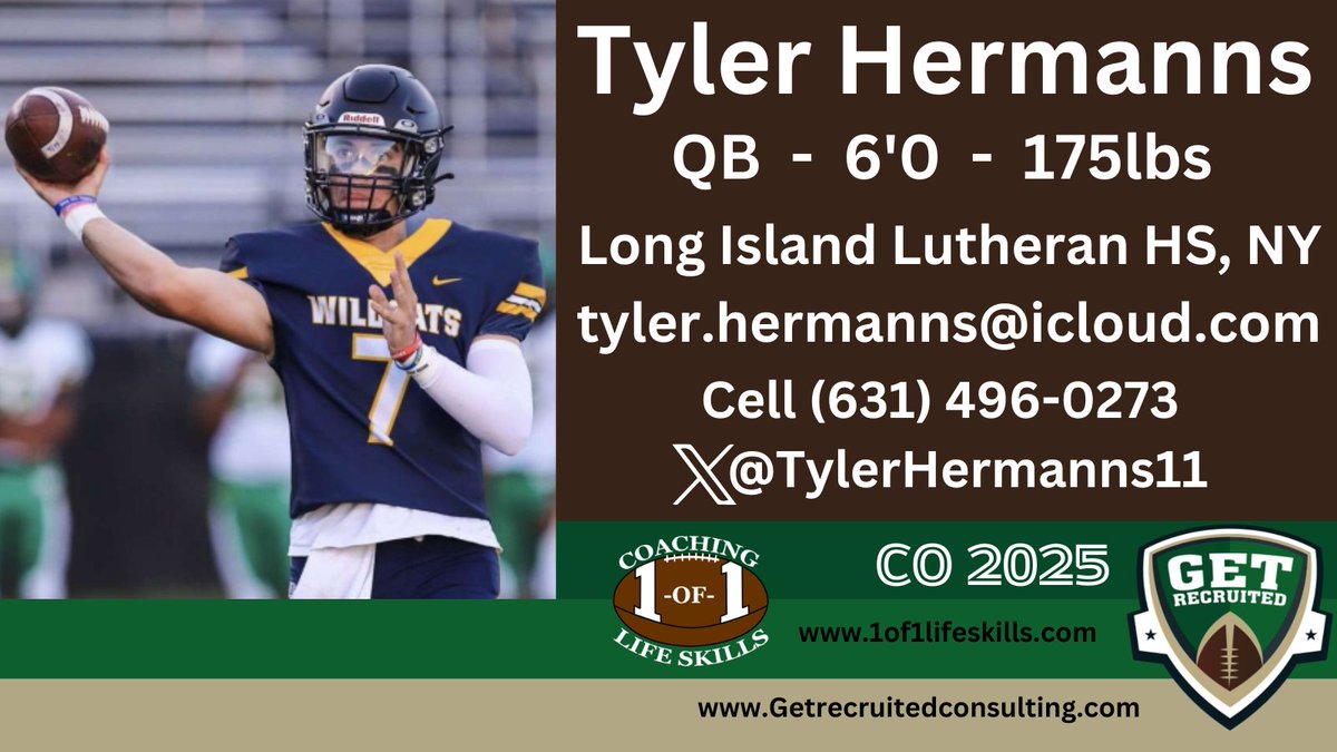 Get Recruited (@get__recruited) on Twitter photo Tyler Hermanns - QB - 6'0, 175lbs - 3.5 GPA - Quick release, athletic, strong, accurate. Long Island Lutheran HS, NY. Profile: app.productiverecruit.com/profile/tyler-… <a href="/TylerHermanns11/">Tyler Hermanns</a> <a href="/1of1lifeskills/">1-of-1 Consulting</a> <a href="/LRBearsFootball/">Lenoir-Rhyne Football</a> <a href="/WingateFB/">Wingate Bulldogs Football</a> <a href="/FrostburgFBALL/">Frostburg Football</a> <a href="/EmoryHenry_FB/">E&H Football</a> <a href="/WPIFootball/">WPI Football</a> <a href="/WNEFB/">WNE Football</a> #college Tyler Hermanns - QB - 6'0, 175lbs - 3.5 GPA - Quick release, athletic, strong, accurate. Long Island Lutheran HS, NY. Profile: app.productiverecruit.com/profile/tyler-… <a href="/TylerHermanns11/">Tyler Hermanns</a> <a href="/1of1lifeskills/">1-of-1 Consulting</a> <a href="/LRBearsFootball/">Lenoir-Rhyne Football</a> <a href="/WingateFB/">Wingate Bulldogs Football</a> <a href="/FrostburgFBALL/">Frostburg Football</a> <a href="/EmoryHenry_FB/">E&H Football</a> <a href="/WPIFootball/">WPI Football</a> <a href="/WNEFB/">WNE Football</a> #college