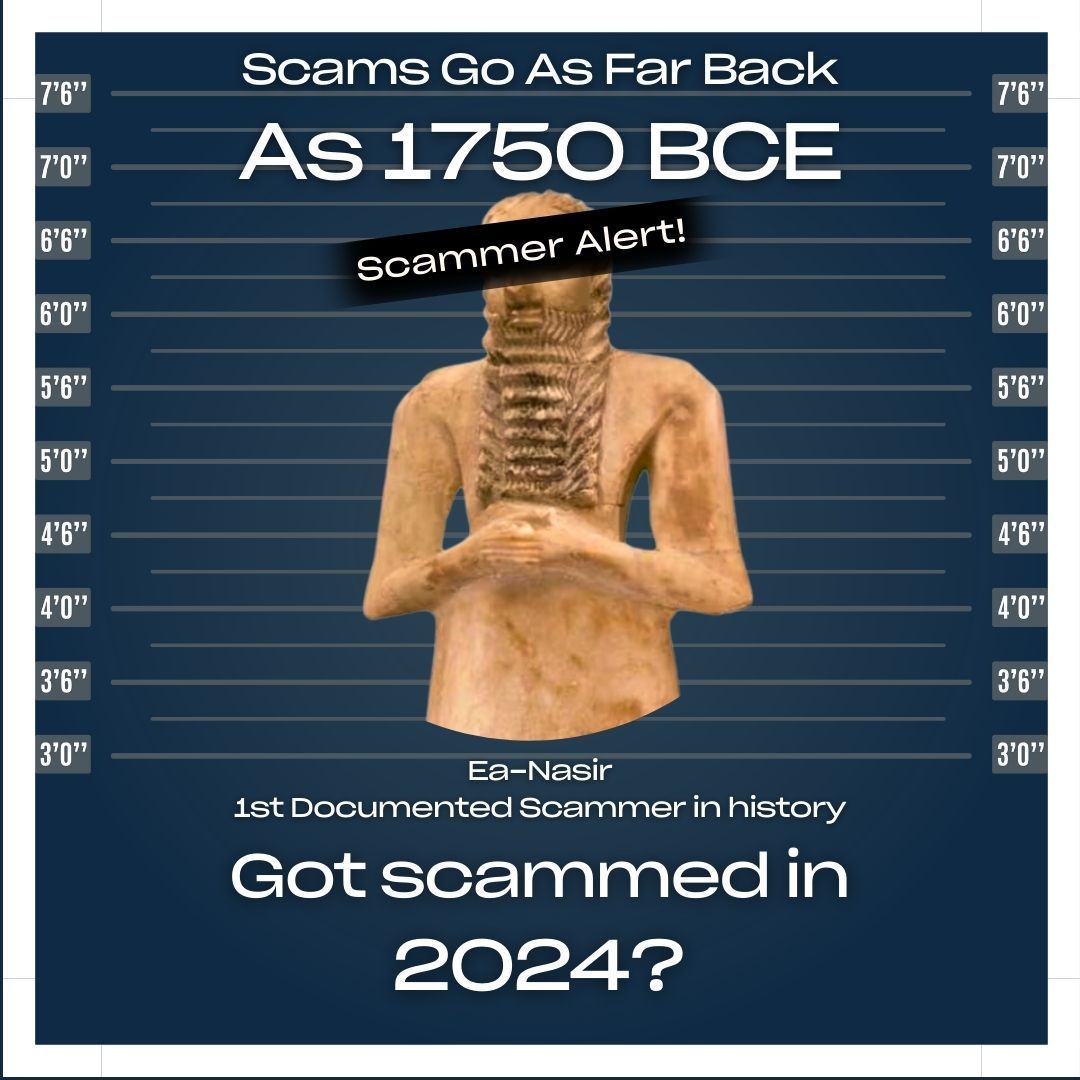 🏺 From Ancient Mesopotamia to Modern Tech: Scams Never Sleep!
Did you know? The first documented scam (1750 BCE) involved a merchant named Ea-nasir selling fake copper! 4000 years later, scammers are more sophisticated than ever.
Been scammed? DataForensics can help. 🔍